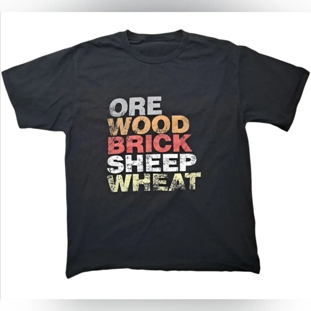 Settlers Of Catan Ore Wood Brick Sheep Wheat Graphic T-Shirt Size L
